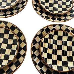 Black & Cream Checkered Salad & Dessert plates Makenzie Child Inspired☑️